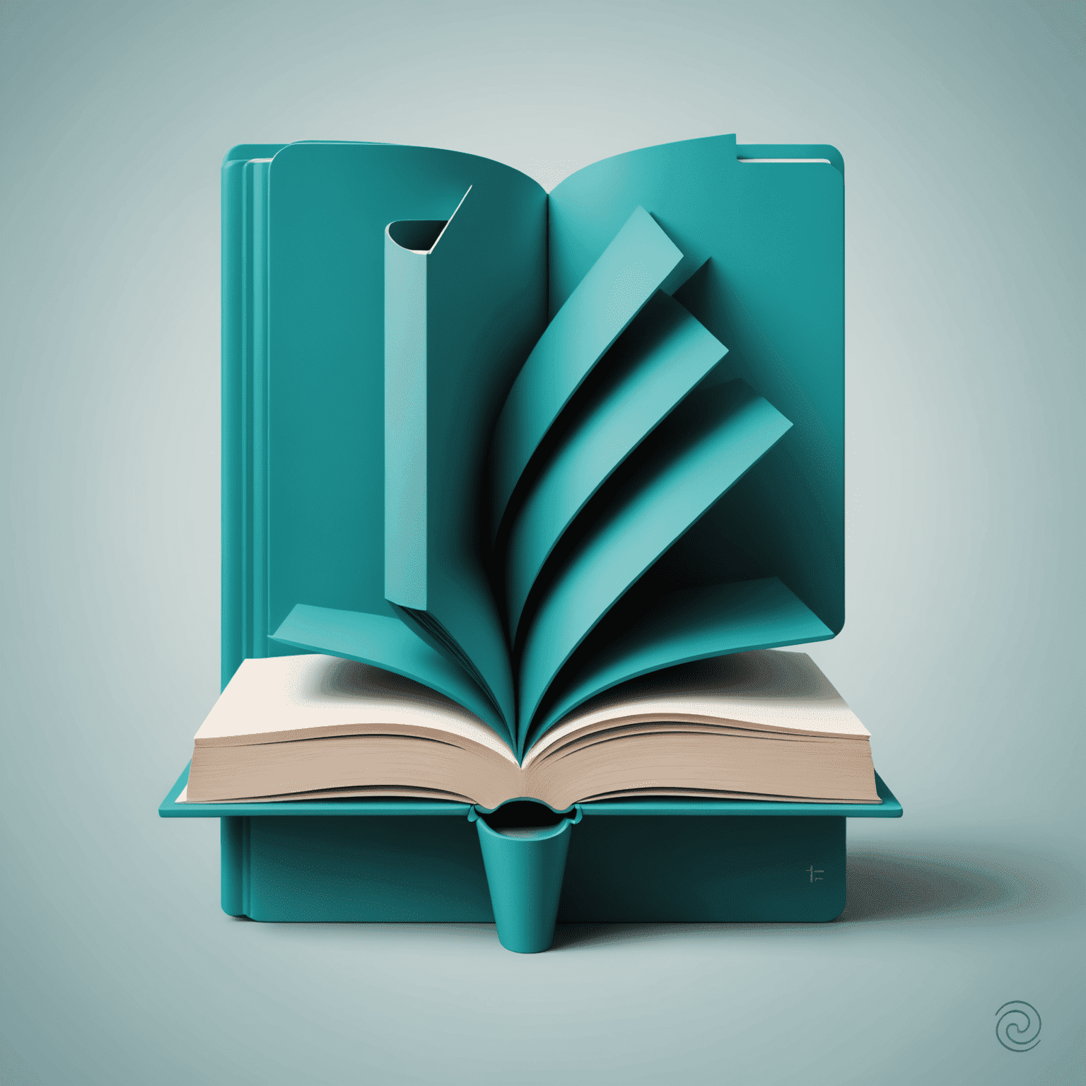 deforride Logo - Ein modernes, stilisiertes Buch-Symbol in Teal-Farbe