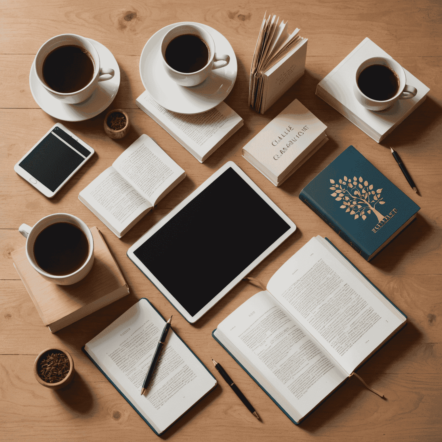 Verschiedene Bücher und digitale Geräte, die Sprachlernen repräsentieren