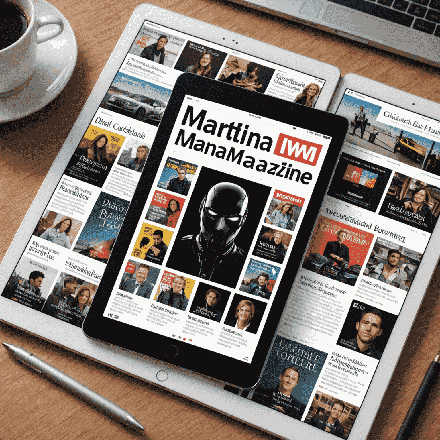 Ein Tablet, das verschiedene digitale Zeitschriften-Cover anzeigt
