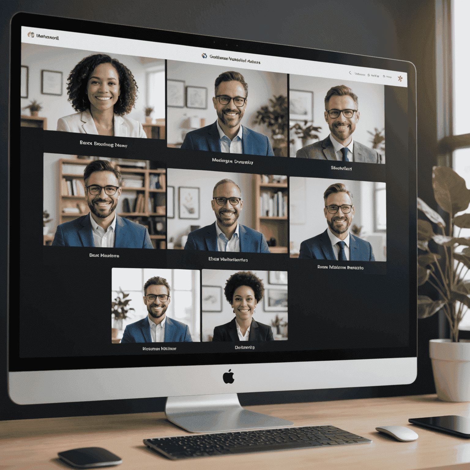 Ein Bildschirm, der eine virtuelle Veranstaltung mit mehreren Teilnehmern in einem Webinar-Format zeigt